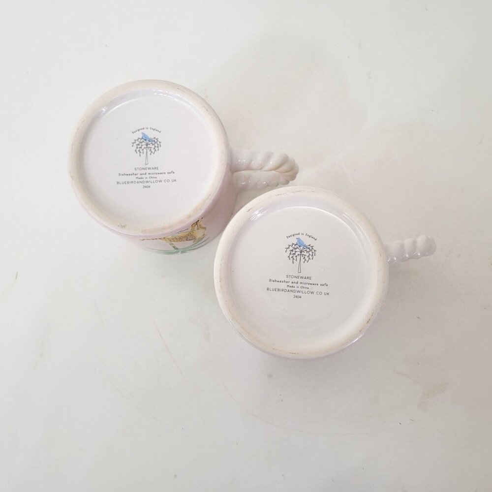 Set Of 2 Bluebird & Willow British Design Ceramic Mugs With Leopard & Palm Tree - Picture 8 of 9